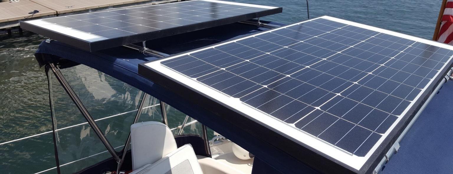 Simple, strong solar panel mounting hardware for boats